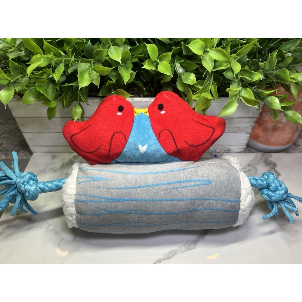 Bark Box Plush Red Love Birds On A Log Squeek Toy for Dogs Winter Comforts